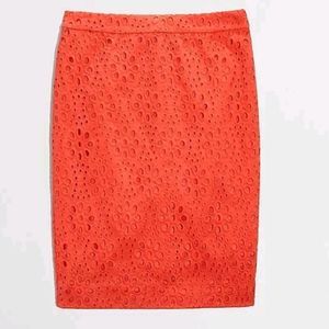 J. Crew The Pencil Salmon Eyelet Floral Career Business Mini Skirt